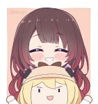  2girls ^_^ blush_stickers chibi closed_eyes commentary english_commentary facing_viewer hololive hololive_english kukie-nyan looking_at_viewer multiple_girls roboco-san twitter_username virtual_youtuber walfie_(style) watson_amelia 