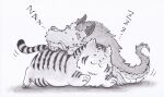  :3 animal_focus closed_eyes closed_mouth commentary_request dragon dragon_horns eastern_dragon hiraoka_senitsu horns lying monochrome mythological_creature no_humans on_stomach original sleeping striped tiger zzz 