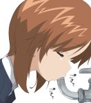  1girl brown_hair closed_eyes drinking faucet girls_und_panzer henyaan_(oreizm) highres nishizumi_miho ooarai_school_uniform school_uniform short_hair simple_background solo white_background 