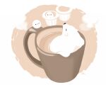  bear bird chai closed_eyes commentary cup food_focus hot_chocolate leaning_back no_humans original polar_bear relaxed signature simple_background sitting steam white_background 