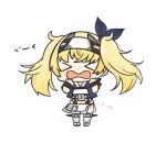  &gt;_&lt; 1girl apron blonde_hair chibi closed_eyes commentary_request full_body gambier_bay_(kancolle) gambier_bay_mk_ii_(kancolle) hairband half-skirt kantai_collection karin. multicolored_clothes open_mouth simple_background solo standing twintails white_background 