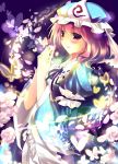  absurdres butterfly cherry_blossoms flower hat highres kinoko petals pink_hair red_eyes saigyouji_yuyuko short_hair solo touhou 