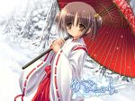  japanese_clothes meguri_hitohira miko snow umbrella 