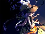  halloween hat highres kagome_(traumatize) naked_cape night original pumpkin thighhighs witch witch_hat 