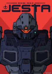  absurdres assault_visor character_name commentary commission earth_federation english_commentary gundam gundam_unicorn highres jesta mecha mecha_focus mobile_suit no_humans orange_background orange_visor radio_antenna robot solo straight-on upper_body voxiela 
