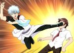  bad_id crossover flying_kick gintama kicking kyon male multiple_boys punchiki sakata_gintoki seiyuu_connection sugita_tomokazu suzumiya_haruhi_no_yuuutsu 