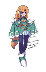  1girl absurdres black_bodysuit blonde_hair blue_eyes bodysuit breasts clothes_lift commission dress dress_lift facial_mark forehead_mark full_body green_dress hayebsi highres long_hair mega_man_(series) mega_man_zx official_alternate_costume prairie_(mega_man) solo 
