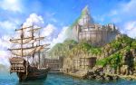  castle cliff coast highres lineage lineage_2 ocean sail ship wallpaper water 