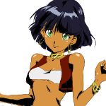  bare_shoulders black_hair bob_cut bracelet breasts collarbone dark_skin earrings fushigi_no_umi_no_nadia green_eyes jewelry nadia neck_ring oekaki orie short_hair smile tubetop underboob vest 