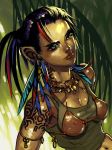  black_hair blue_eyes dark_skin feathers multicolored_hair navel original solo tank_top tattoo tribal yamanaka_kotetsu 