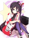  guitar hair_bobbles hair_ornament instrument k-on! listen!! long_hair nakano_azusa p-nut pantyhose polka_dot shoes side_ponytail sitting smile sneakers solo 