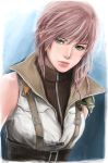  final_fantasy final_fantasy_xiii green_eyes lightning_(ff13) lightning_farron lips long_hair pink_hair sleeveless sleeveless_turtleneck solo turtleneck zipper 