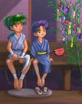  2boys higurashi_sota inuyasha kimono kohaku_(inuyasha) kusarigama takenokoya watermelon 