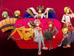  animal_ears arm_cannon blonde_hair braid bucket cape cat_ears couch formal genderswap hairband hat horn hoshiguma_yuugi kaenbyou_rin kisume komeiji_koishi komeiji_satori kurodani_yamame mizuhashi_parsee oni pink_hair pointy_ears red_eyes red_hair reiuji_utsuho sandals sitting subterranean_animism suit suspenders touhou weapon wings 