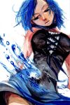  bare_shoulders blue_eyes blue_hair breasts choker corset dress fairy_tail from_below highres juvia_loxar short_hair sleeveless solo traditional_media water 