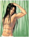  abs armpits arms_up bamboo bare_shoulders black_hair boy hyuuga_neji long_hair male muscle naruto navel nipples outdoors outside solo standing sweat topless towel very_long_hair water white_eyes 