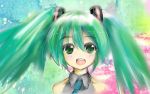  green_eyes green_hair happy hatsune_miku necktie smile twintails vocaloid 