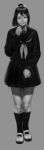  bad_id cozy grey grey_background highres monochrome ponytail school_uniform serafuku short_hair smile 