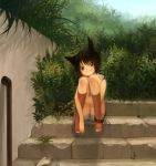  animal_ears anklet black_eyes black_hair cat_ears jewelry kneehighs leg_hug mole original short_hair shorts smile socks solo taku_(fishdrive) toeless_socks 