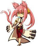  bell belt blazblue bracelet candy cat_ears cat_eyes cat_tail catgirl female glasses jewelry kokonoe kuro_yuzu labcoat lollipop long_hair multiple_tails pink_hair ribbon sandals solo tail yellow_eyes yellow_ribbon yuzu_black 