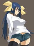  bespectacled blue_hair casual dizzy glasses guilty_gear red_eyes ribbon short_shorts shorts thighhighs twintails 