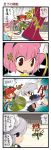  apron bell bell_collar bow braid collar comic crowd dei_shirou dress fang giantess hair_bow highres izayoi_sakuya kaenbyou_rin kneeling komeiji_satori maid_headdress orenji_zerii portable_barricade touhou translated translation_request twin_braids 