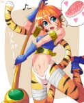belly breath_of_fire breath_of_fire_ii cat_tail facial_mark food green_eyes meat navel orange_hair rinpoo_chuan tail tail_raised