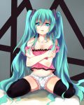  aqua_hair awl bad_id bare_shoulders camisole hatsune_miku long_hair navel panties sitting strap_slip tears thigh-highs thighhighs to_aru_awl twintails underwear very_long_hair vocaloid wariza 