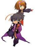  1girl blue_eyes brown_hair carrying gloves goggles green_eyes ponytail raven rita_mordio short_hair shoulder_carry smile tales_of_(series) tales_of_vesperia white_background 