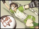  aerodog ball glasses glasses_off glasses_removed gloves goal goalkeeper green_legwear idolmaster inu_(aerodog) kneehighs playing_sports shorts soccer soccer_ball sport 