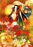  breasts colorful flower highres long_hair one_piece peony_(flower) seon snake solo 