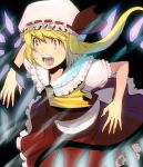  blonde_hair dress fang flandre_scarlet hat masao open_mouth red_eyes solo touhou 