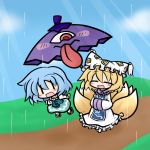  2girls karakasa_obake rain tatara_kogasa touhou umbrella yakumo_ran yanagi_(artist) 