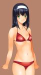  bikini black_hair blush breasts erect_nipples green_eyes headband kamia_(not_found) original solo swimsuit 