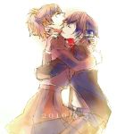  1girl arisato_minato closed_eyes couple female_protagonist_(persona_3) holding hug open_mouth persona persona_3 persona_3_portable ribbon school_uniform skirt transparent utk-utk 