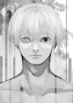  1boy akahara_(akaharaillust) bangs closed_mouth collarbone commentary_request eyebrows_visible_through_hair grey_background heterochromia kaneki_ken looking_at_viewer male_focus portrait short_hair solo tokyo_ghoul 