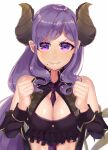  1girl closed_mouth demon_girl demon_tail determined futayamam2 honey_strap horns long_hair looking_at_viewer purple_hair saionji_mary solo tail violet_eyes virtual_youtuber white_background 