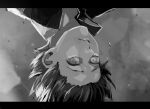  1boy akahara_(akaharaillust) bangs closed_mouth collared_shirt commentary_request gradient gradient_background grey_background greyscale kaneki_ken letterboxed male_focus monochrome shiny shiny_hair shirt solo tokyo_ghoul upside-down 