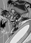  absurdres artist_name greyscale gun gundam gundam_g_no_reconguista highres holding holding_gun holding_weapon kabakali kuroiwa_cookie looking_at_viewer mecha mobile_suit monochrome no_humans open_hand science_fiction solo weapon 