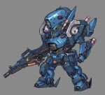  chibi clenched_hand grey_background gun highres holding holding_gun holding_weapon looking_ahead mecha no_humans original science_fiction solo tamasi visor weapon 