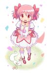  1girl birthday blush bow gecchu gloves hair_ribbon happy_birthday highres kaname_madoka magical_girl mahou_shoujo_madoka_magica official_style pink_eyes pink_hair ribbon short_hair short_twintails smile solo twintails 