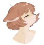  1girl animal_ears bare_shoulders brown_hair closed_eyes furry furry_female highres hutomayuu original profile short_hair simple_background smile solo white_background 