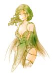  1girl breasts cape closed_mouth detached_sleeves final_fantasy final_fantasy_iv green_eyes green_hair hair_ornament jewelry long_hair looking_at_viewer older preyanan_suwanpramote rydia_(ff4) signature simple_background solo thigh-highs white_background 