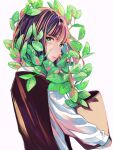  1girl absurdres bangs black_vest green_eyes highres leaf long_sleeves looking_at_viewer original plant potted_plant richard_(ri39p) shirt short_hair simple_background solo vest white_background white_shirt 