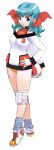  1girl :o absurdres aqua_hair ball bangs blue_eyes eyebrows_visible_through_hair full_body highres holding holding_ball knee_pads long_hair long_sleeves loose_socks numbered original scan shoes simple_background sneakers solo standing volleyball white_background yoshizaki_mine 
