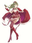  1girl alternate_costume boots breasts cape christmas fire_emblem fire_emblem_awakening garter_straps green_eyes green_hair high_heels highres large_breasts long_hair older pointy_ears ponytail sakuremi smile solo thigh-highs thigh_boots thighs tiki_(fire_emblem) white_background 