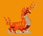  commentary_request half-closed_eyes jaho looking_back no_humans orange_background orange_eyes pokemon pokemon_(creature) scolipede simple_background solo spikes standing 