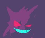  commentary_request gengar grin half-closed_eye jaho orange_pupils pokemon pokemon_(creature) purple_background red_eyes sideways_glance smile solo teeth 