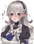  1girl absurdres armor bangs corrin_(fire_emblem) corrin_(fire_emblem)_(female) fire_emblem fire_emblem_fates grey_hair hairband highres kita_282 long_hair looking_at_viewer open_mouth pointy_ears red_eyes solo upper_body 