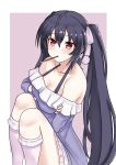  1girl alternate_costume black_hair blush breasts eyebrows_visible_through_hair hair_between_eyes hair_ribbon highres long_hair looking_at_viewer medium_breasts neptune_(series) noire_(neptune_series) red_eyes ribbon solo twintails very_long_hair zatsu 